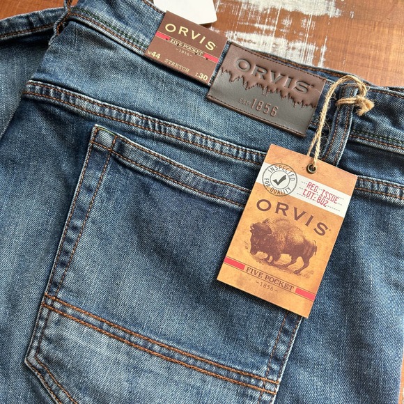 NWT Men’s Orvis 5 pocket denim stretch Jeans Antique Wash 44 x 30 Ret $98 - Picture 7 of 8